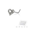 12PCS OF CZ CENTER HEART 316L SURGICAL STEEL L-SHAPE NOSE BOX